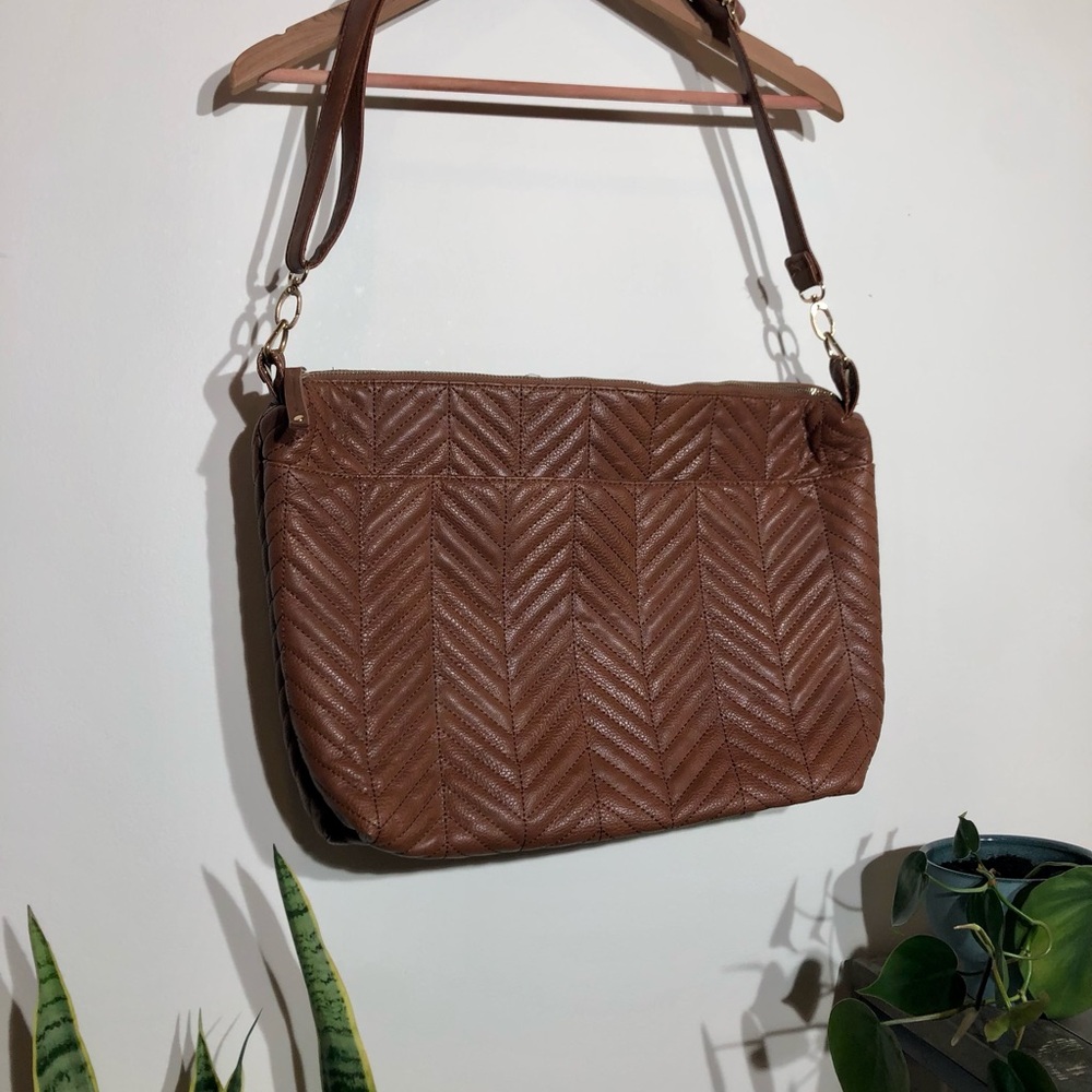 brown quilted shoulder bag